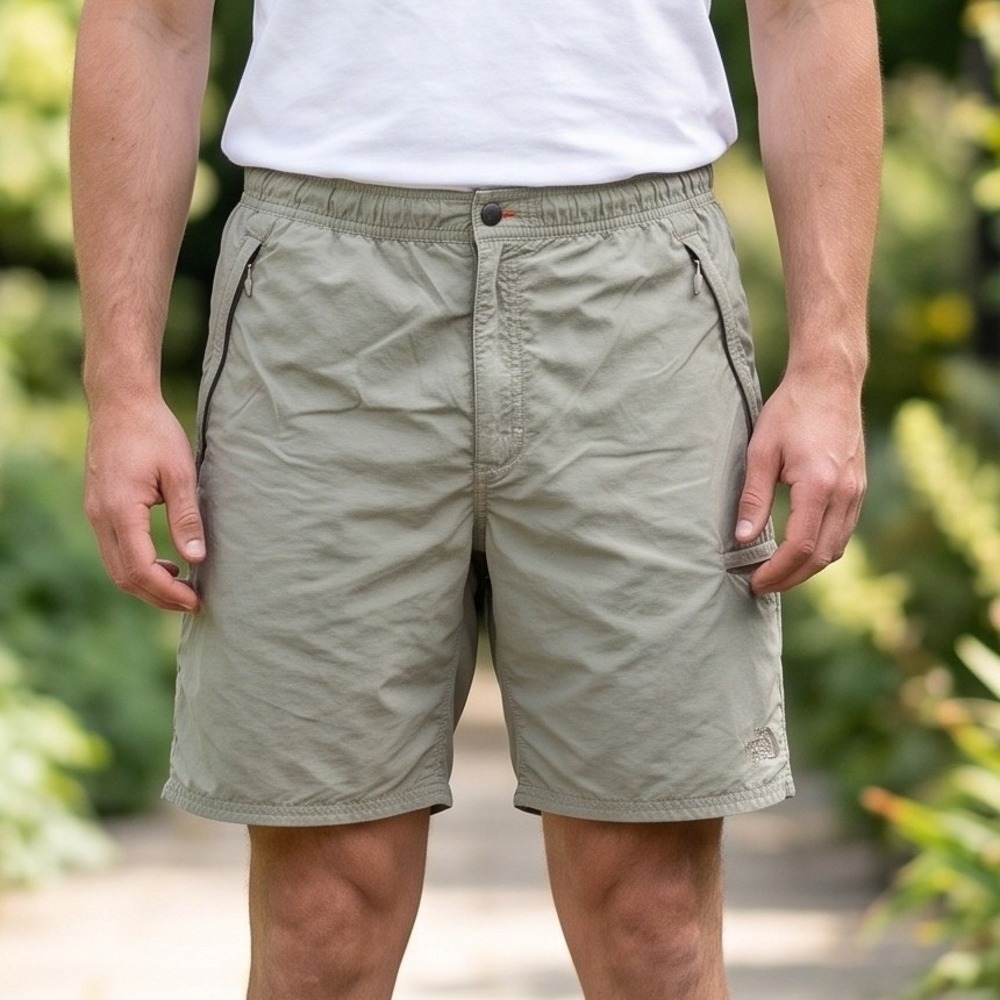 The North Face Mens Khaki Nylon Utility Hiking Shorts Zipper Pockets Regular M